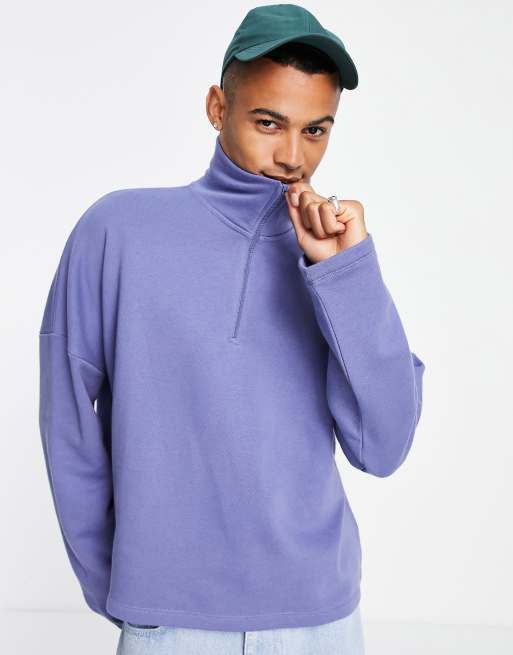 ASOS DESIGN - Felpa oversize squadrata viola con zip corta in coordinato