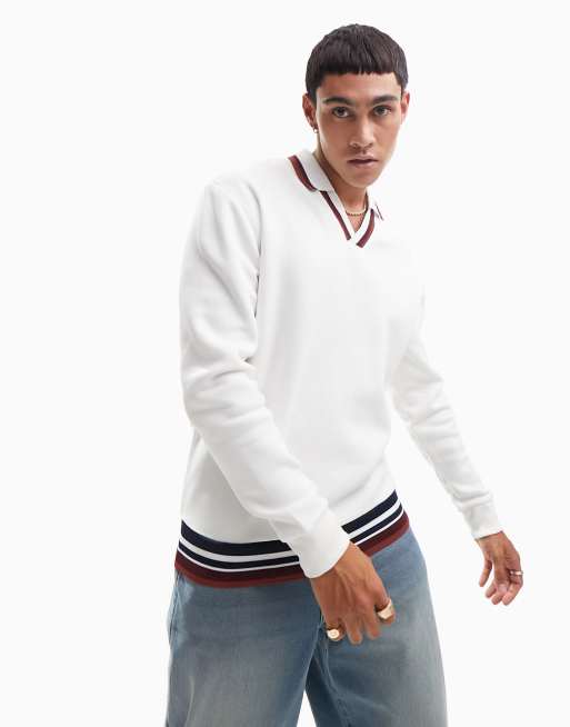 ASOS DESIGN - Felpa oversize stile polo bianco sporco con profili a contrasto