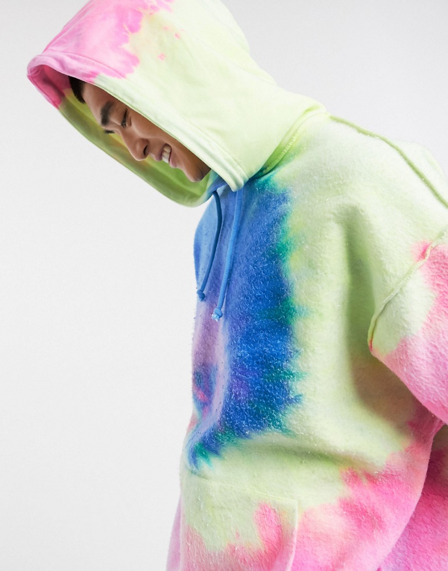 ASOS DESIGN - Felpa oversize tie-dye effetto al rovescio con cappuccio-Multicolore