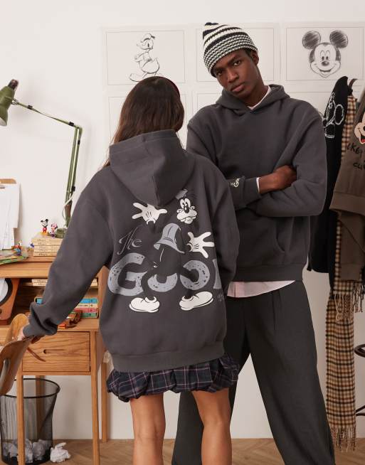 ASOS DESIGN - Felpa oversize unisex color antracite con cappuccio e stampa di Goofy