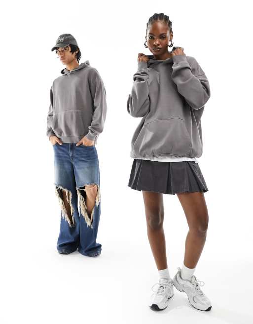 ASOS DESIGN - Felpa oversize unisex con cappuccio color antracite slavato