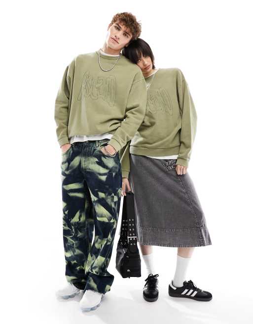 ASOS DESIGN - Felpa oversize unisex kaki slavato con ricamo