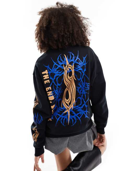 ASOS DESIGN – Lizenziertes Unisex-Sweatshirt in Schwarz mit „Slipknot“-Prints und Oversize-Schnitt