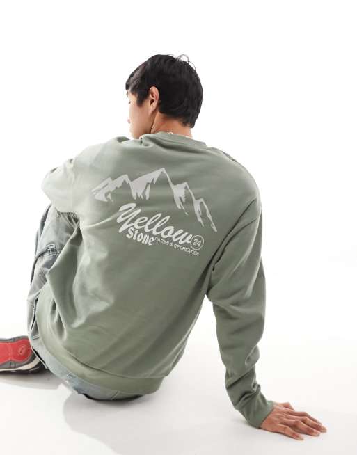 ASOS DESIGN - Felpa oversize verde con stampa di montagne sul retro