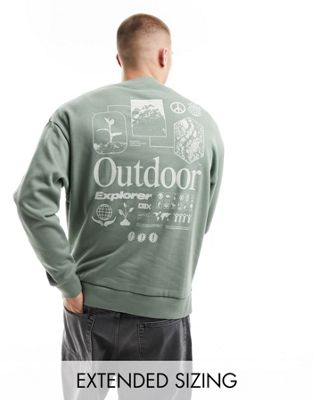 ASOS DESIGN oversized sweatshirt with large back print in green - ASOS Price Checker