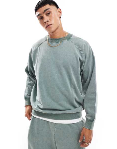 ASOS DESIGN - Felpa oversize verde slavato con maniche raglan in coordinato - view 1