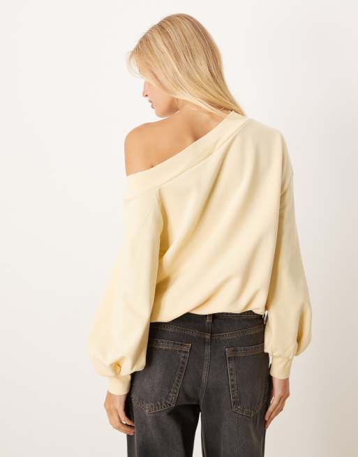 ASOS DESIGN - Felpa oversize vestibilità ampia gialla con spalla scoperta, 2 di 4