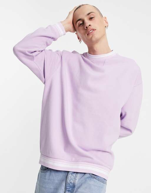 ASOS DESIGN - Felpa oversize viola pastello con righe a contrasto sul collo