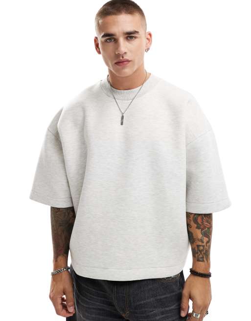 ASOS DESIGN - Felpa pesante a maniche corte in tessuto scuba grigia