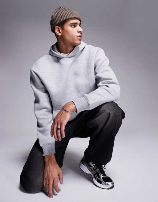 ASOS DESIGN - Felpa pesante oversize con cappuccio in tessuto scuba grigio mélange