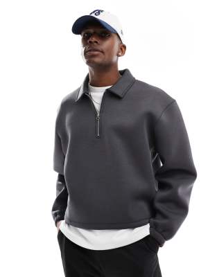 ASOS DESIGN - Felpa pesante squadrata in tessuto scuba grigia con colletto 