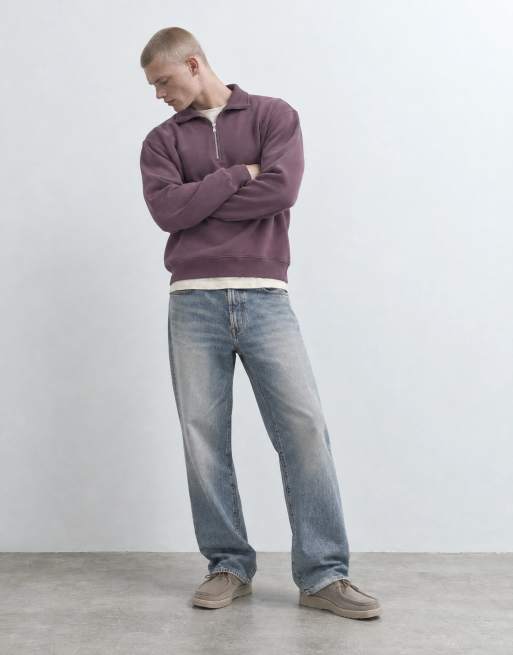 ASOS DESIGN felpa polo boxy relaxed con zip viola, 7 di 9