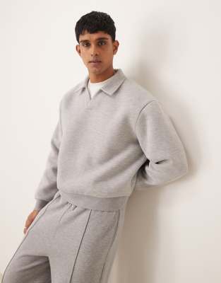ASOS DESIGN - Felpa polo oversize squadrata grigia in tessuto scuba - view 1