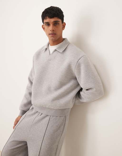 ASOS DESIGN - Felpa polo oversize squadrata grigia in tessuto scuba