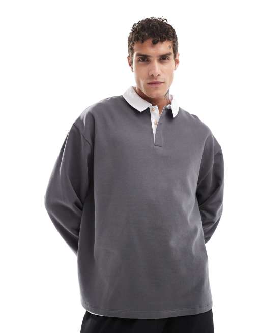 ASOS DESIGN - Felpa polo stile rugby oversize color antracite