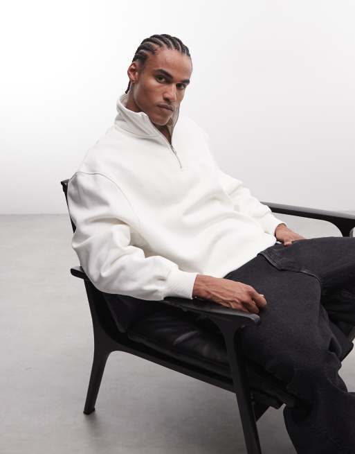 ASOS DESIGN - Felpa premium oversize bianco sporco da {2} g/m² con zip corta