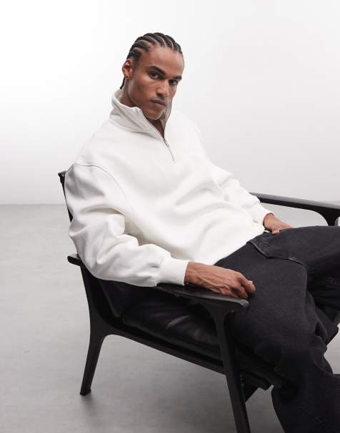 ASOS DESIGN - Felpa premium oversize in tessuto pesante da 400 g/m² bianco sporco con zip corta - view 1