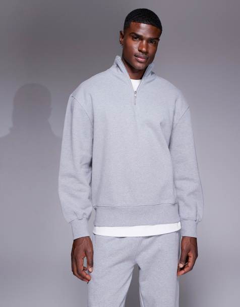 ASOS DESIGN - Felpa premium oversize pesante 4 gsm grigio mélange con zip corta - view 1