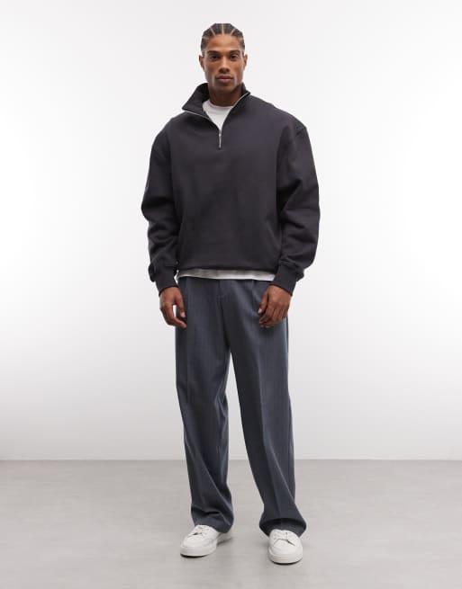 ASOS DESIGN - Felpa premium oversize pesante 400 gsm grigia con zip corta   , 2 di 5