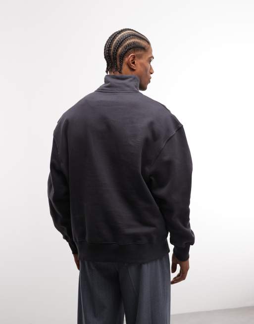 ASOS DESIGN - Felpa premium oversize pesante 400 gsm grigia con zip corta   , 5 di 5
