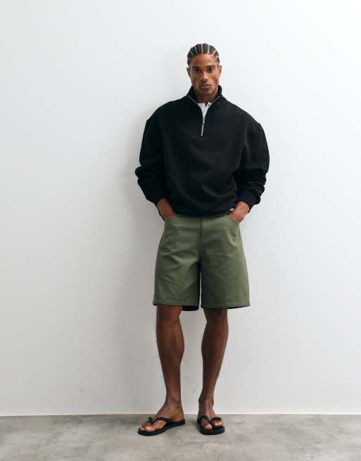 ASOS DESIGN - Felpa premium oversize pesante da 400 g/m² nera con zip corta , 2 di 5