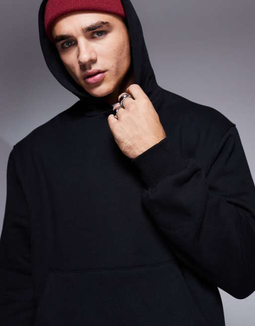 ASOS DESIGN - Felpa premium oversize squadrata e con cappuccio in tessuto pesante da 400 g/m² nera, 3 di 4