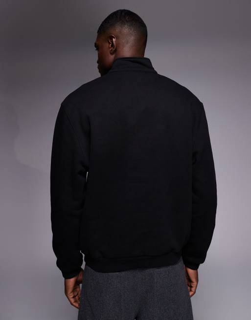 ASOS DESIGN - Felpa premium pesante 400 g/m² nera con zip corta, 3 di 5