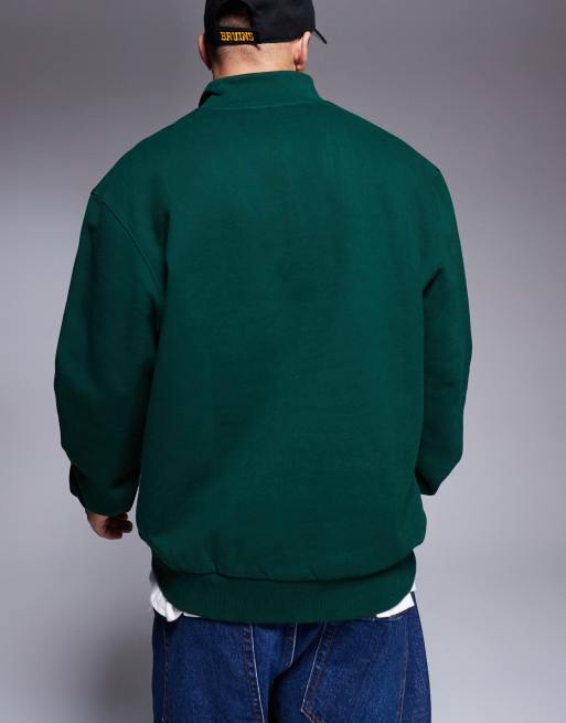 ASOS DESIGN - Felpa premium pesante 400 gsm oversize verde scuro con zip corta, 4 di 4