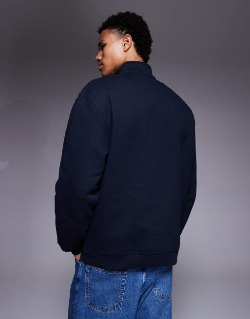ASOS DESIGN - Felpa premium pesante da 400 g/m² blu navy con zip, 3 di 5