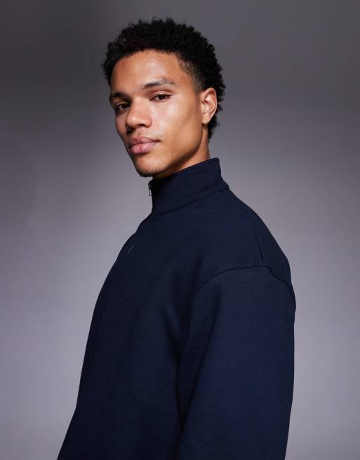ASOS DESIGN - Felpa premium pesante da 400 g/m² blu navy con zip, 4 di 5