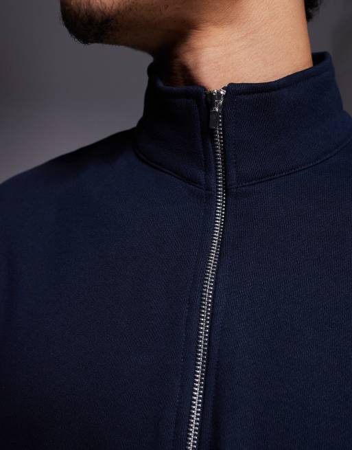 ASOS DESIGN - Felpa premium pesante da 400 g/m² blu navy con zip, 5 di 5