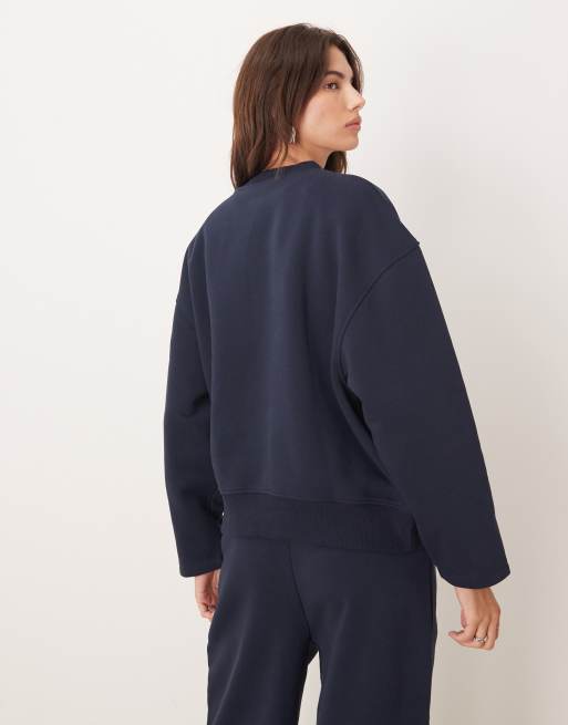 ASOS DESIGN - Felpa premium pesante da 500 gsm blu navy con maniche cocoon, 4 di 4