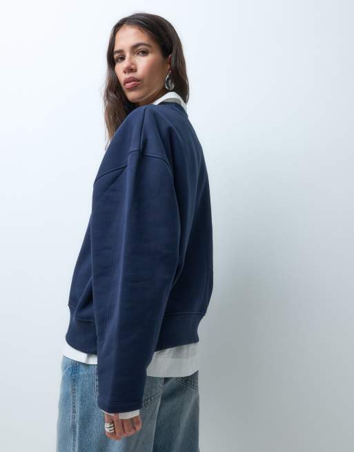 ASOS DESIGN - Felpa premium pesante da 500 gsm blu navy con maniche cocoon, 4 di 4