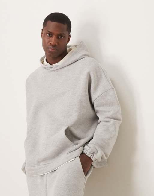 ASOS DESIGN - Felpa premium pesante oversize con cappuccio grigio mélange 650 gsm in coordinato