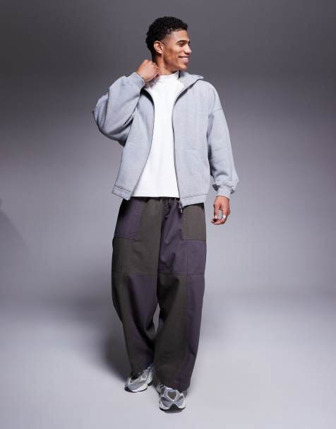 ASOS DESIGN - Felpa premium pesante oversize grigio mélange da 400 gsm con zip e fondo cucito - view 1