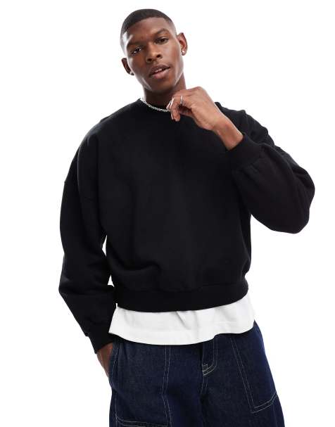 ASOS DESIGN - Felpa premium squadrata oversize in tessuto pesante nero da 400 gsm con spalle scivolate - view 1