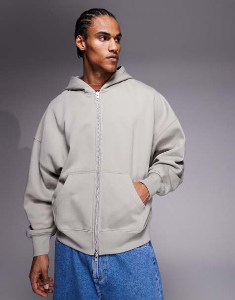 ASOS DESIGN - Felpa premium super oversize con cappuccio e zip in tessuto pesante da 400 g/m² grigio chiaro - view 1