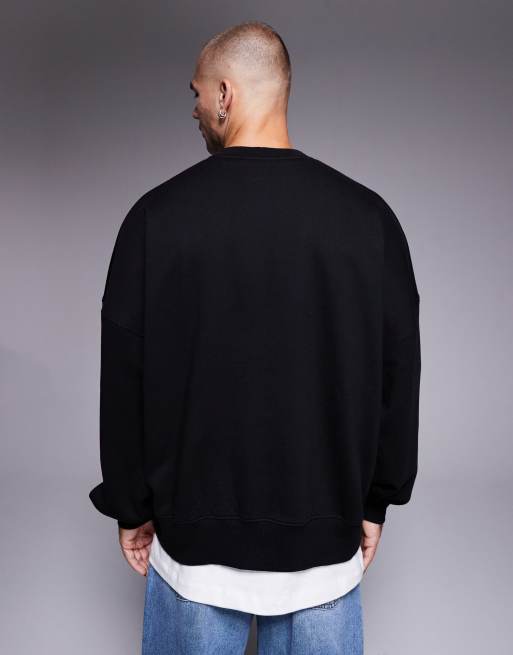 ASOS DESIGN - Felpa premium super oversize in tessuto pesante da 400 g/m² nera, 3 di 5
