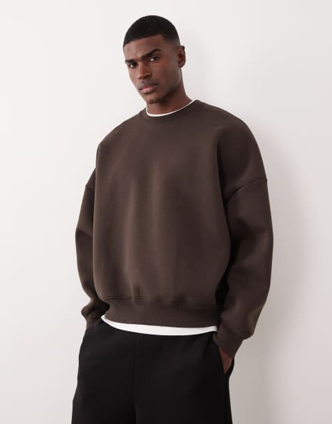 ASOS DESIGN - Felpa premium super oversize in tessuto pesante marrone effetto scuba - view 1