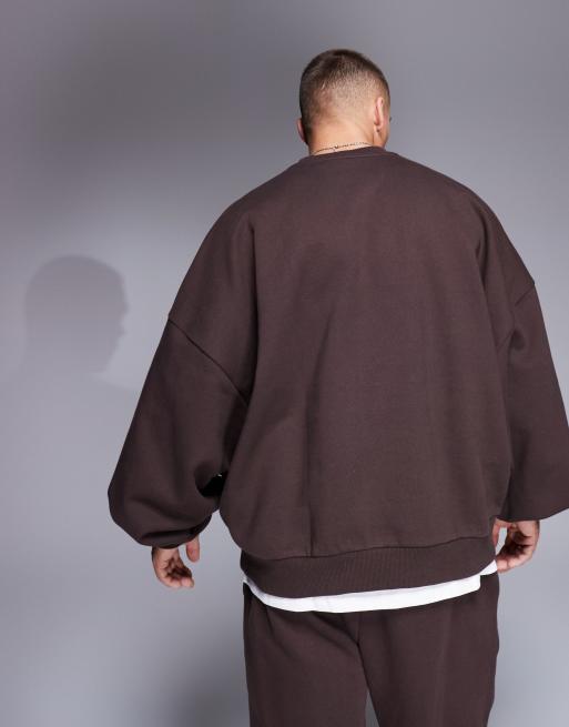 ASOS DESIGN - Felpa premium super oversize pesante 400 gsm marrone scuro, 2 di 4