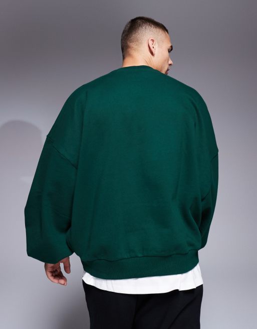 ASOS DESIGN - Felpa premium super oversize pesante 400 gsm verde scuro, 2 di 4
