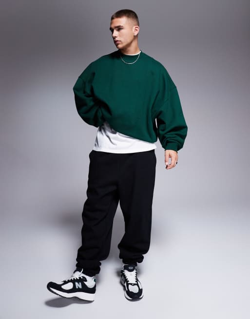 ASOS DESIGN - Felpa premium super oversize pesante 400 gsm verde scuro, 4 di 4