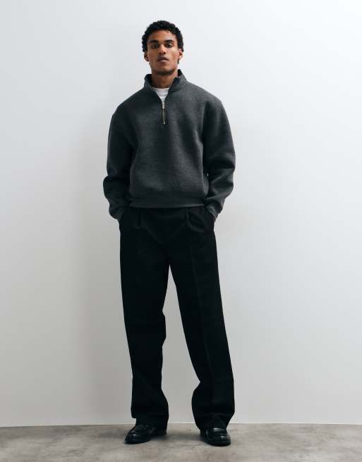 ASOS DESIGN felpa relaxed boxy con collo a imbuto e mezza zip in tessuto stile scuba grigio antracite, 2 di 9
