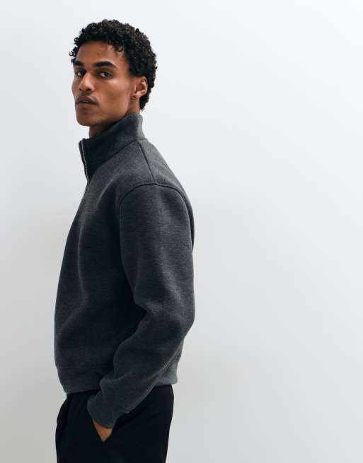 ASOS DESIGN felpa relaxed boxy con collo a imbuto e mezza zip in tessuto stile scuba grigio antracite, 3 di 9