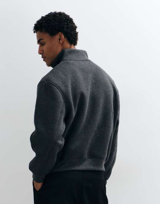 ASOS DESIGN felpa relaxed boxy con collo a imbuto e mezza zip in tessuto stile scuba grigio antracite, 5 di 9