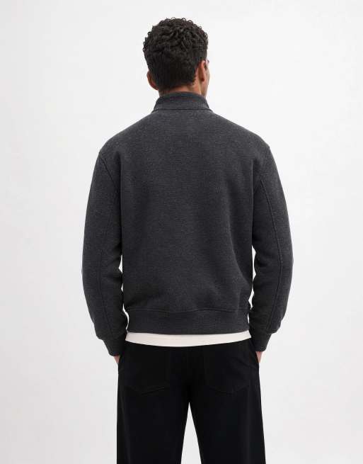 ASOS DESIGN felpa relaxed boxy con collo a imbuto e mezza zip in tessuto stile scuba grigio antracite, 7 di 9
