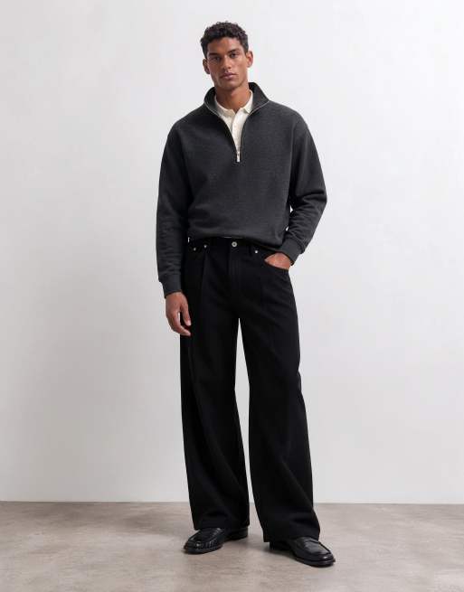 ASOS DESIGN felpa relaxed boxy con collo a imbuto e mezza zip in tessuto stile scuba grigio antracite, 8 di 9