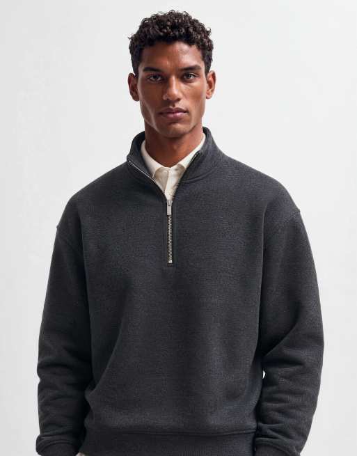 ASOS DESIGN felpa relaxed boxy con collo a imbuto e mezza zip in tessuto stile scuba grigio antracite, 9 di 9