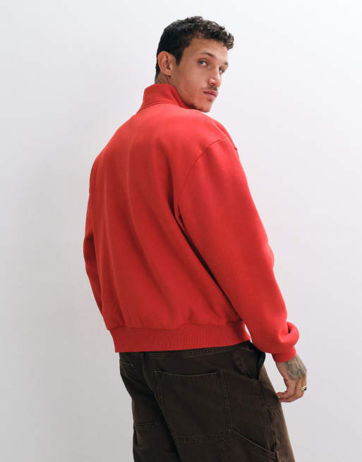 ASOS DESIGN felpa relaxed con mezza zip e lavaggio acidato rossa, 3 di 5