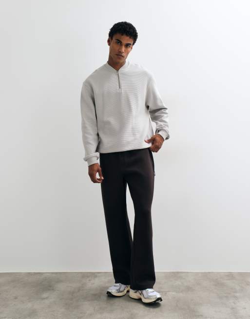 ASOS DESIGN felpa relaxed con zip corta e girocollo in tessuto a coste grigio, 3 di 5